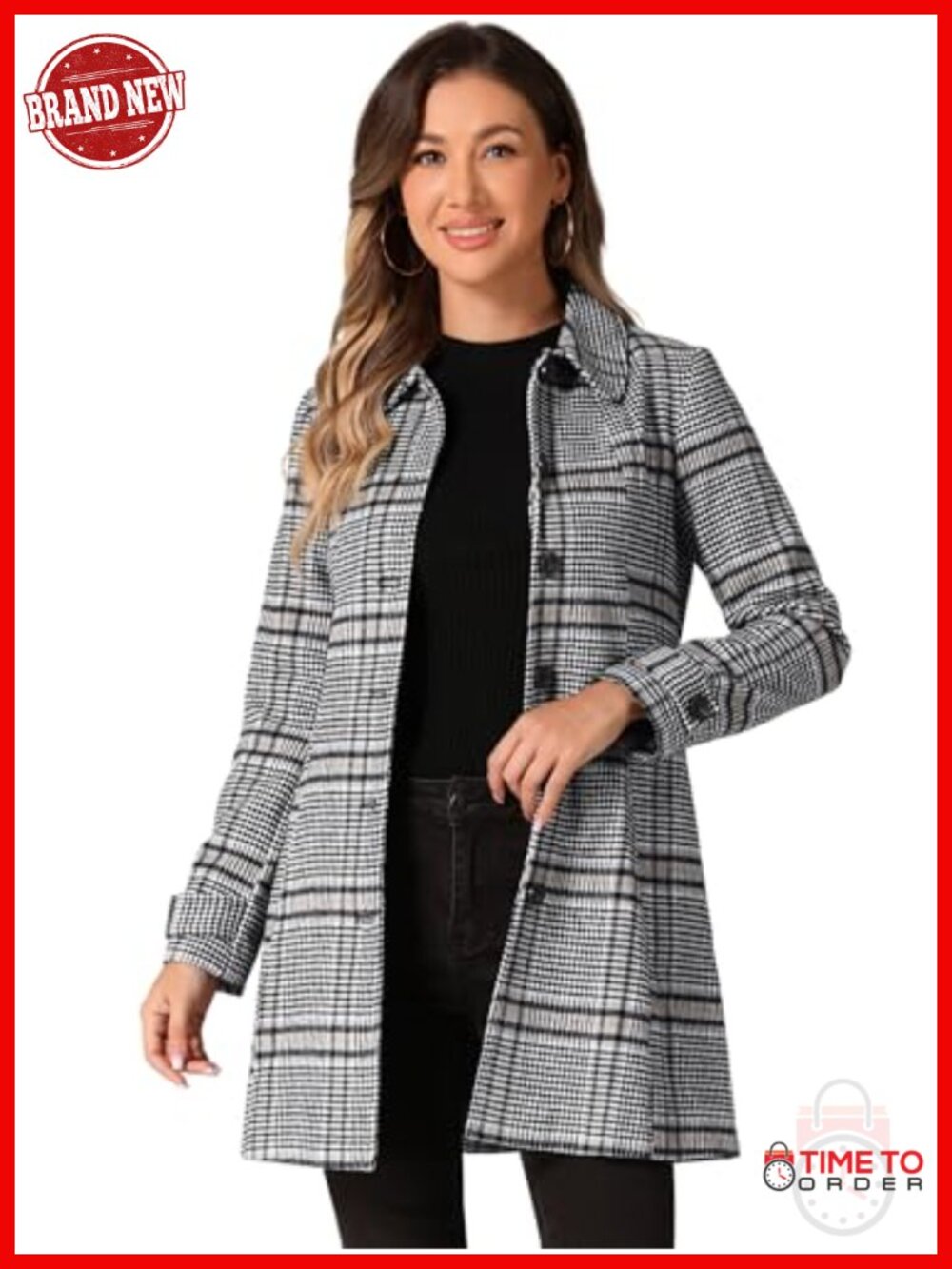 Fully Lined Long Wool Blend Pea Coat with Pockets, Winter Work Coat